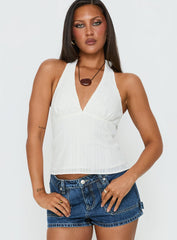 Alaskah Textured Halter Top White