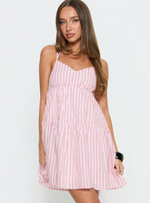 Elisabef Halter Mini Dress Pink Stripe