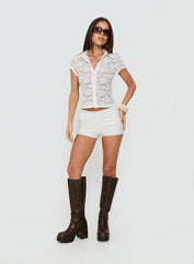 Daveney Lace Short Sleeve Collared Top White