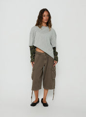 Ryann Long Sleeve Layered Top Grey / Camo