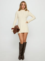 Carlee Rib Long Sleeve Mini Dress Cream