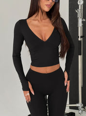 New Horizons Long Sleeve V Neck Top Black