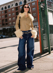 Savenna Mid Rise Wide Leg Jeans Dark Wash / Leopard