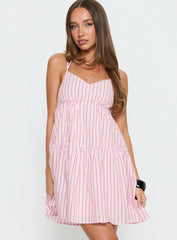 Elisabef Halter Mini Dress Pink Stripe