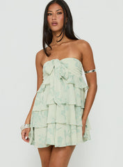 Kalari Strapless Layered Mini Dress Soft Green