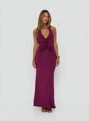 Erene Ruched Halter Maxi Dress Berry