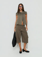 Lionetta Cap Sleeve Tweed Top Brown