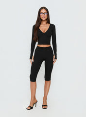 New Horizons Long Sleeve V Neck Top Black